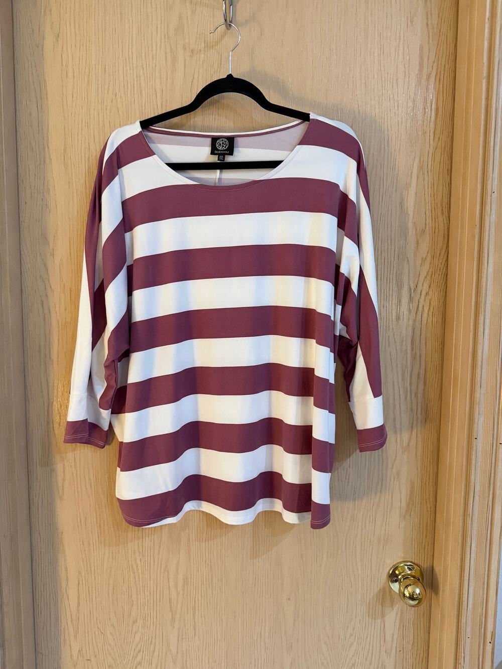 Bobeau Women’s 2X Mauve Ivory Striped Dolman Sleeve Oversized Tunic Top